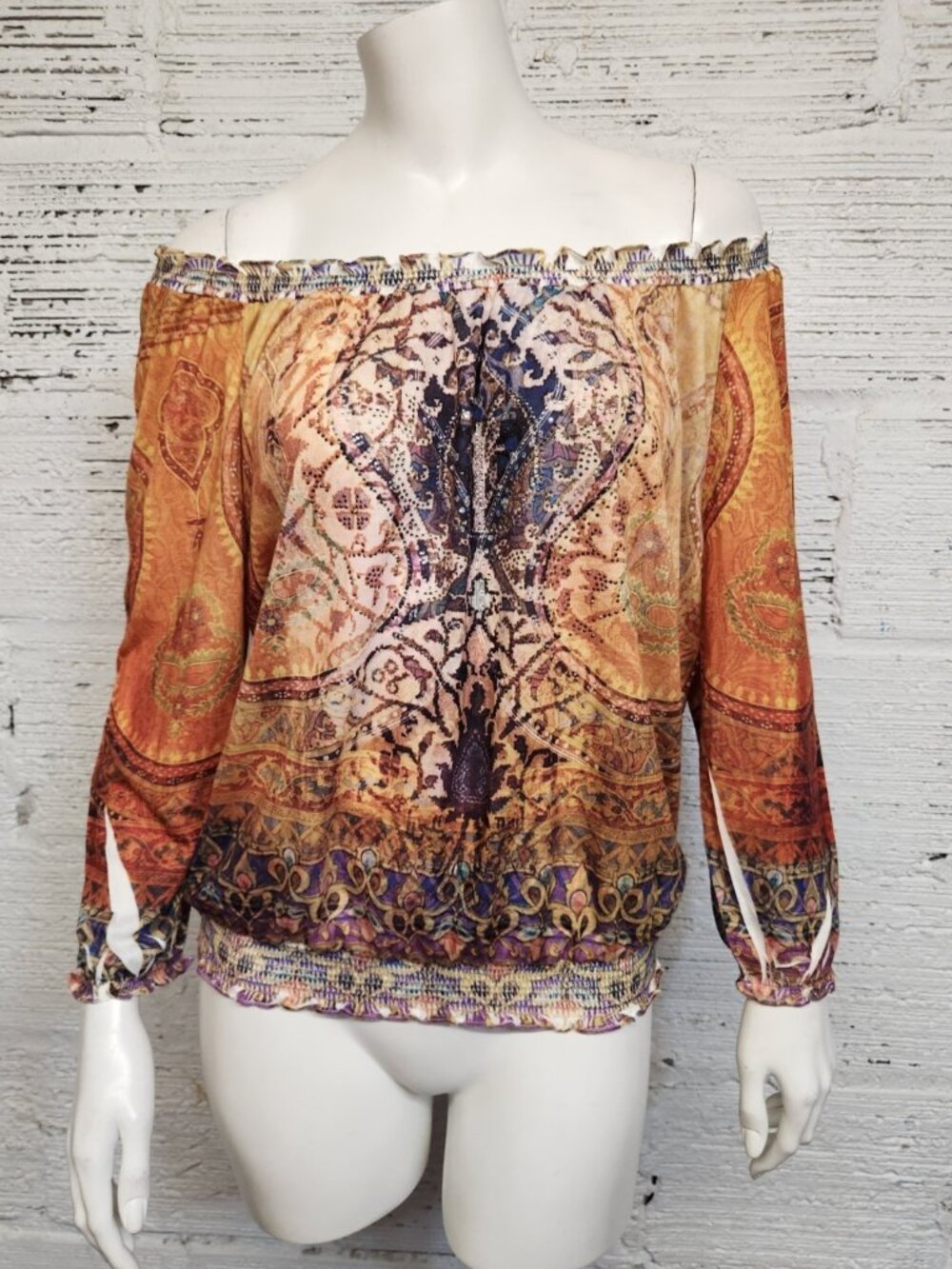 Chico's Lot Of 2 Rhinestone Embellished Paisley & Butterfly Wing Tops Size 0